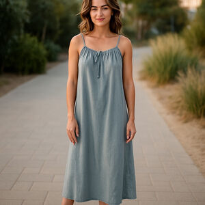 Women's Eddie Bauer lightweight Denim Chambray Midi Dress Blue Size XL petite